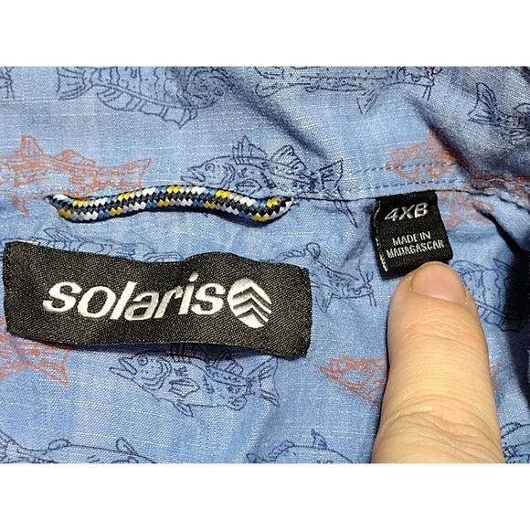 Solaris Men's Outdoor Blue Fish Print Shirt Short Sleeve‎ Button Up Size 4XB B - Picture 2 of 6